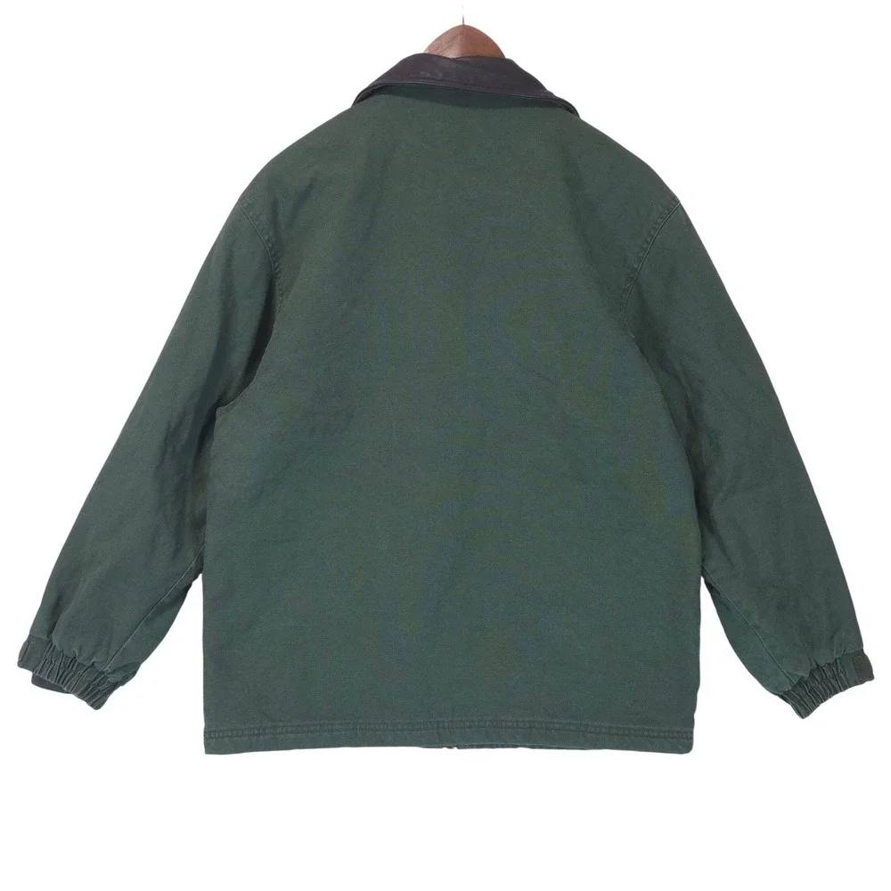 Faded Glory Canvas Quilted Field Jacket Boys 14/16 Olive Faux Leather Collar Y2K